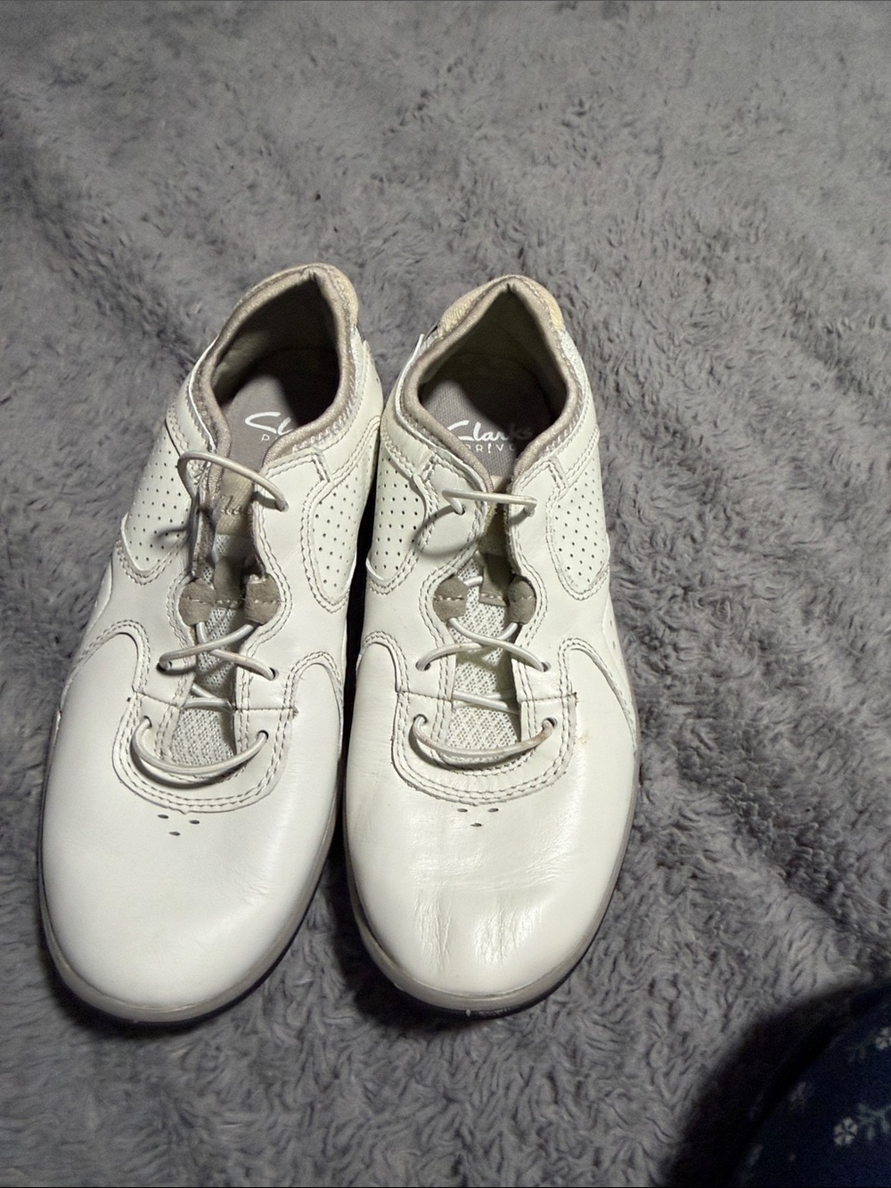 Clarks White Kids Lace-Up Leather Sneakers